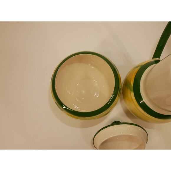 Vernonware Gingham Green Lidded Sugar Bowl And Creamer Set Hand Painted Vintage - Picture 7 of 13